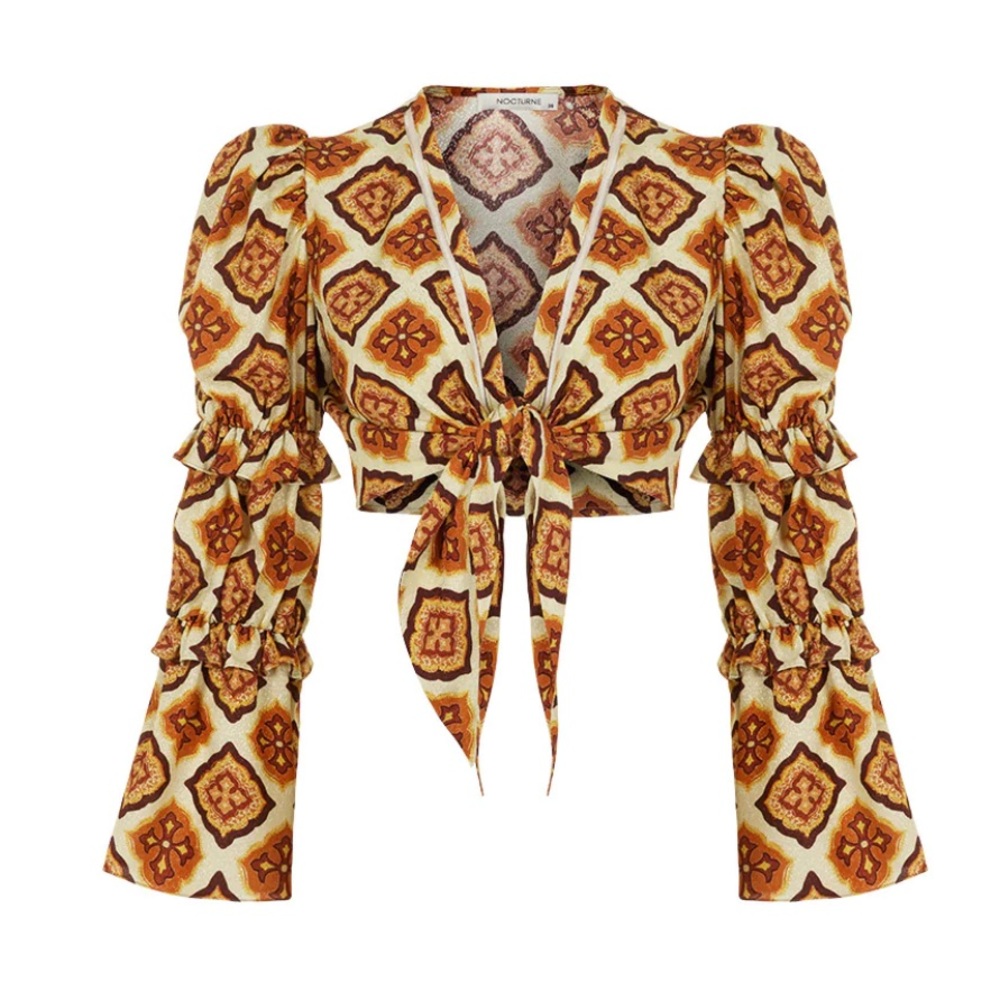 Nocturne | Tie front crop top. Long sleeved. Size M/L. Bohemian. EUC